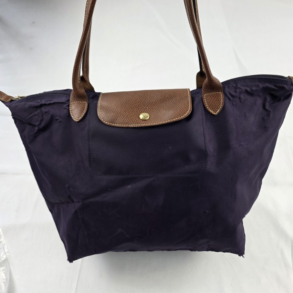 Longchamp Le Pliage Tote Bag Womens Large Purple Nylon Leather Zip